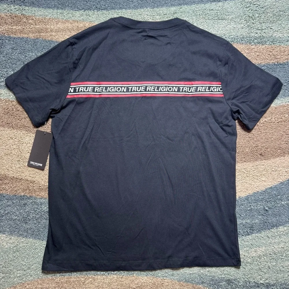 True Religion Black T-Shirt with Red and White Accents